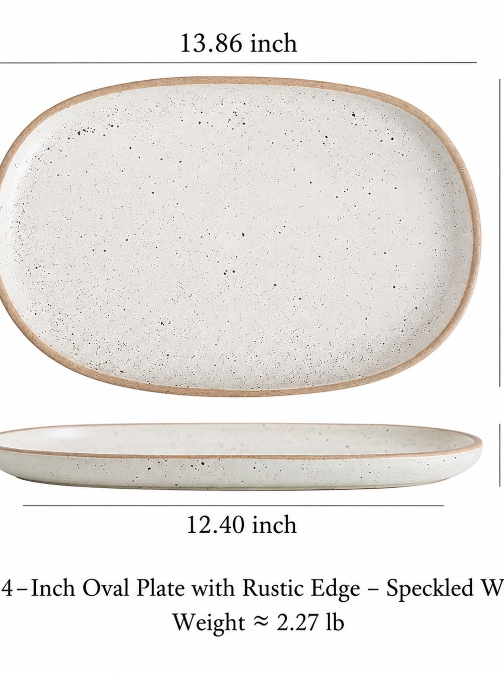 Speckled White Oval Serving Plate with Rustic Edge